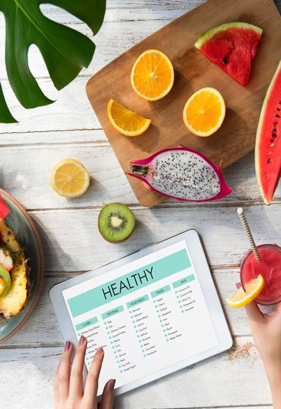 Fruits of table with a diating plan